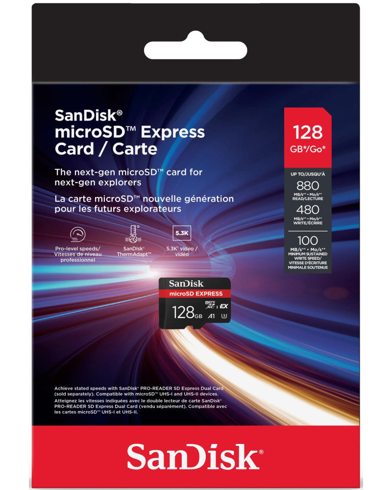 Karta pamięci microSDXC SanDisk Express, 128Gb, Klasa 10 / UHS-1 U3 SDSQXFN-128G-GN4NN