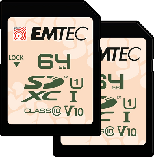 Karta pamięci SDXC Emtec Rugged Outdoor, 64GB, Klasa 10 / UHS-1 U1, Zestaw 2 sztuki ECMSD64GXCU1ORP2