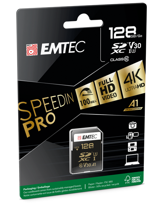 Karta pamięci SDXC Emtec SpeedIn Pro, 128Gb, Klasa 10 / UHS-1 U3 ECMSD128GXC10SP
