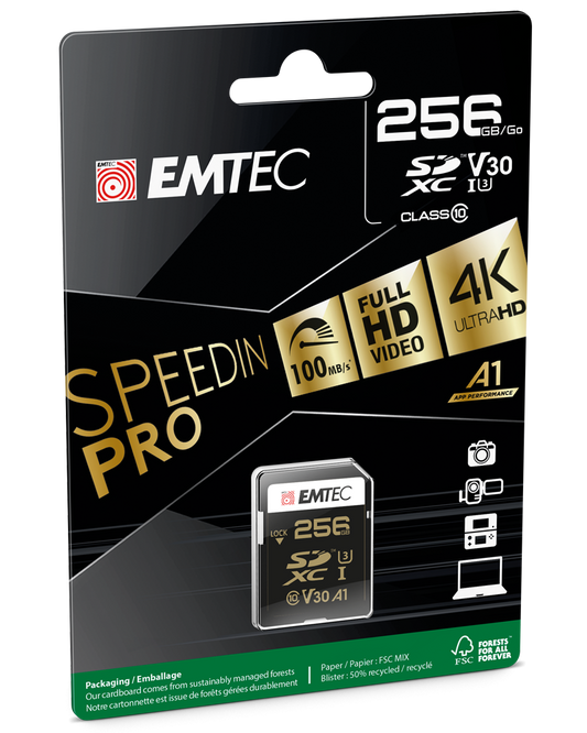 Karta pamięci SDXC Emtec SpeedIn Pro, 256Gb, Klasa 10 / UHS-1 U3 ECMSD256GXC10SP