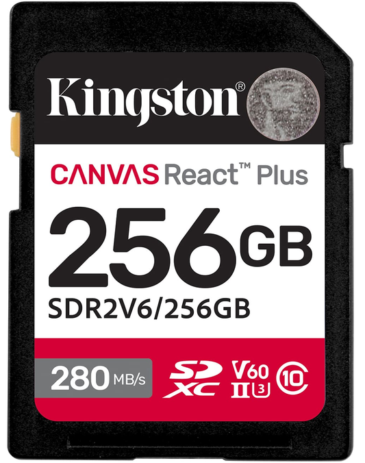 Karta pamięci SDXC Kingston Canvas React Plus, 256Gb, Klasa 10 / UHS-2 U3 SDR2V6/256GB