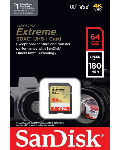 Karta pamięci SDXC SanDisk Extreme, 64Gb, Klasa 10 / UHS-1 U3 SDSDXV2-064G-GNCIN