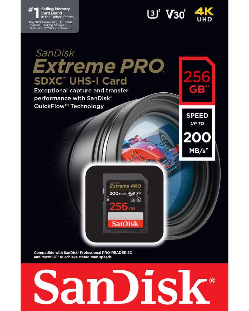 SDXC Memory Card SanDisk Extreme Pro, 256GB, Class 10 / UHS-1 U3 SDSDXXD-256G-GN4IN