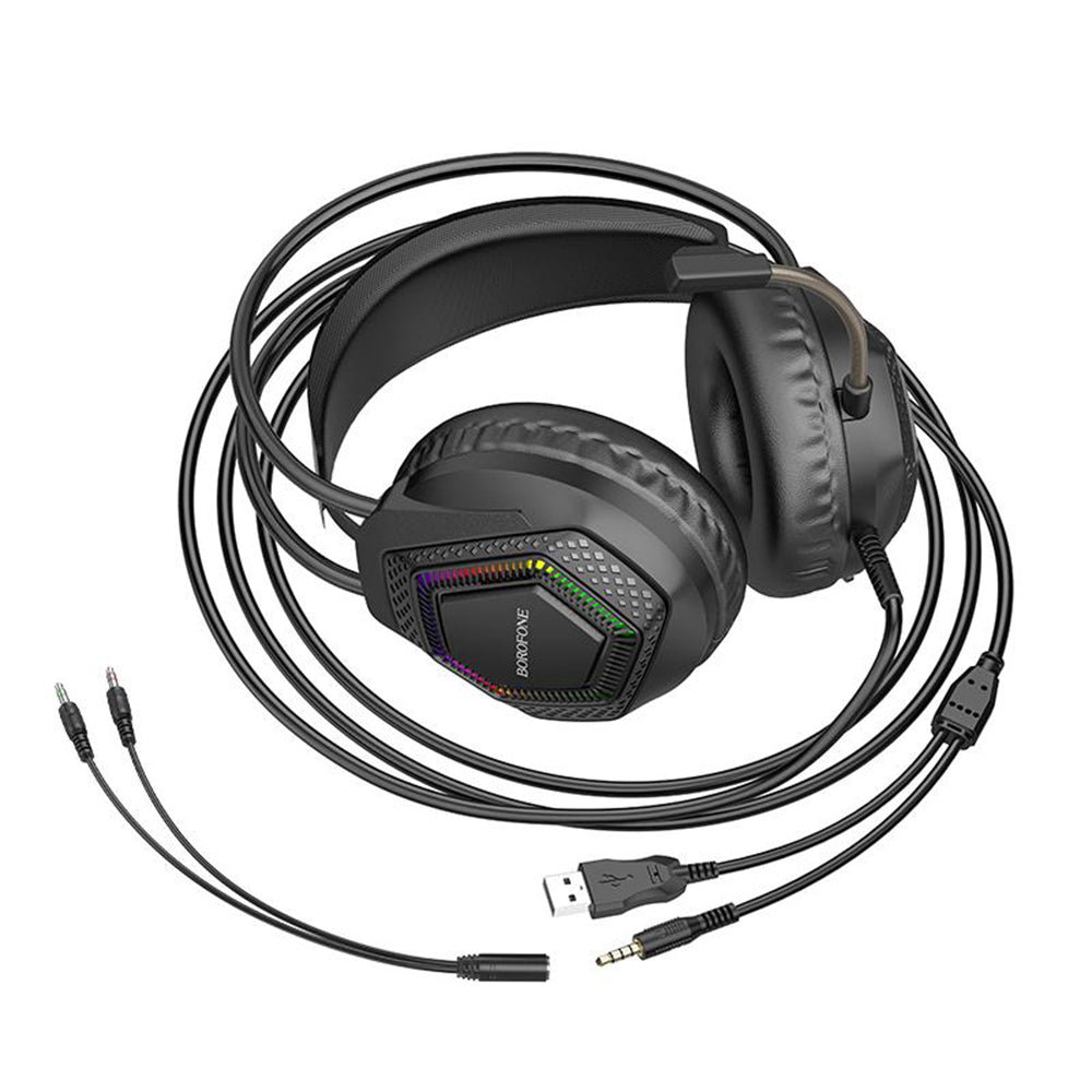 Słuchawki gamingowe 3,5 mm Borofone BO105 Thunder, RGB, 2m, czarne