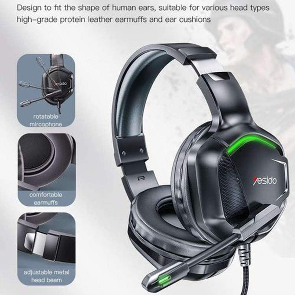 Gaming Headphones 3.5mm Yesido EK01, RGB, 1.2m, Black
