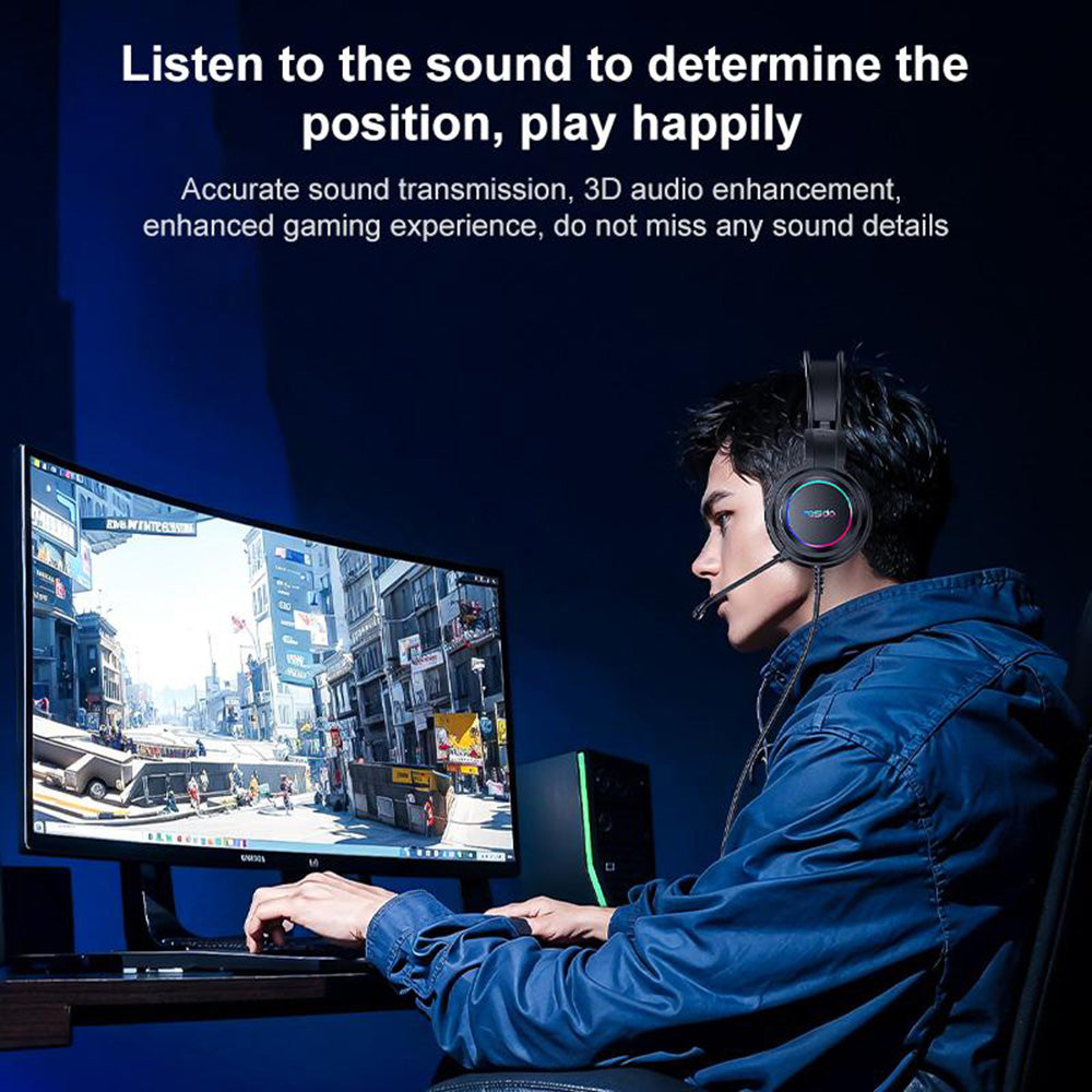 Słuchawki gamingowe USB Yesido EK05, RGB, 1.2m, Czarne