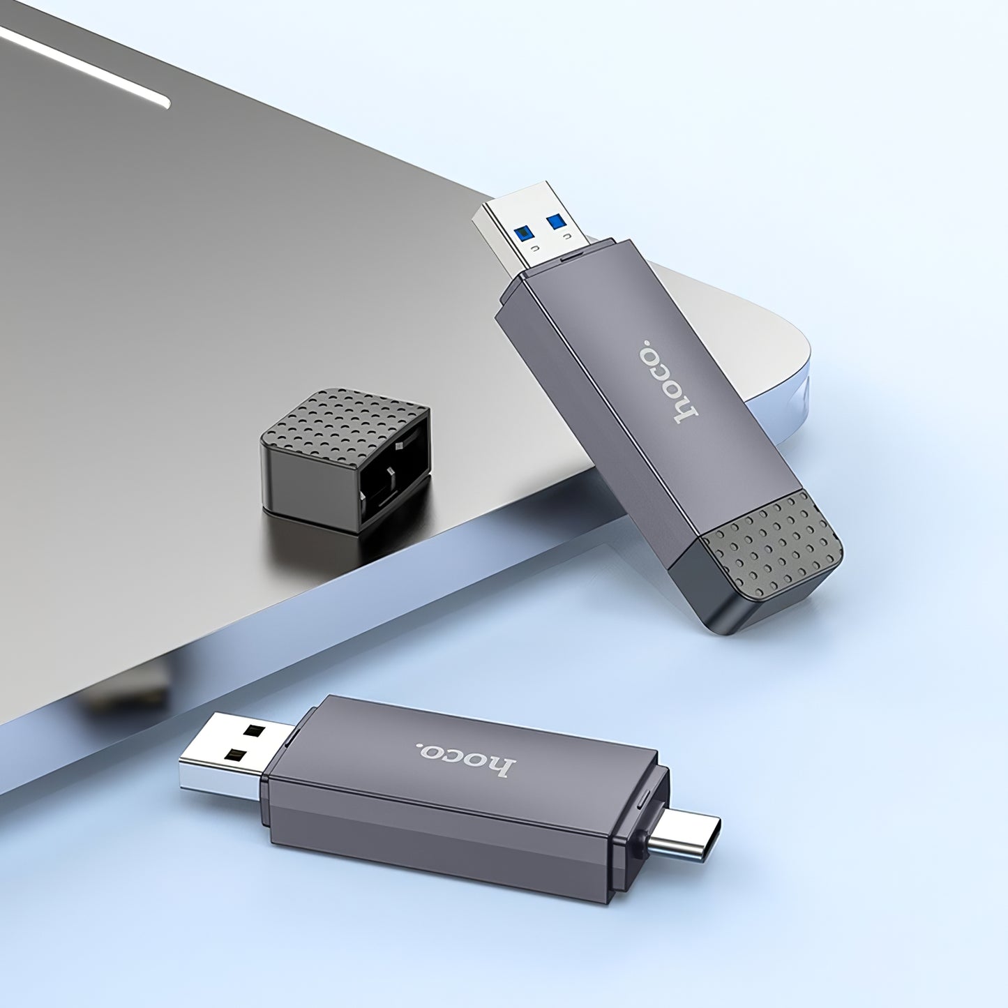 Czytnik kart USB / USB-C HOCO HB45, SD - microSD, USB 2.0, szary 