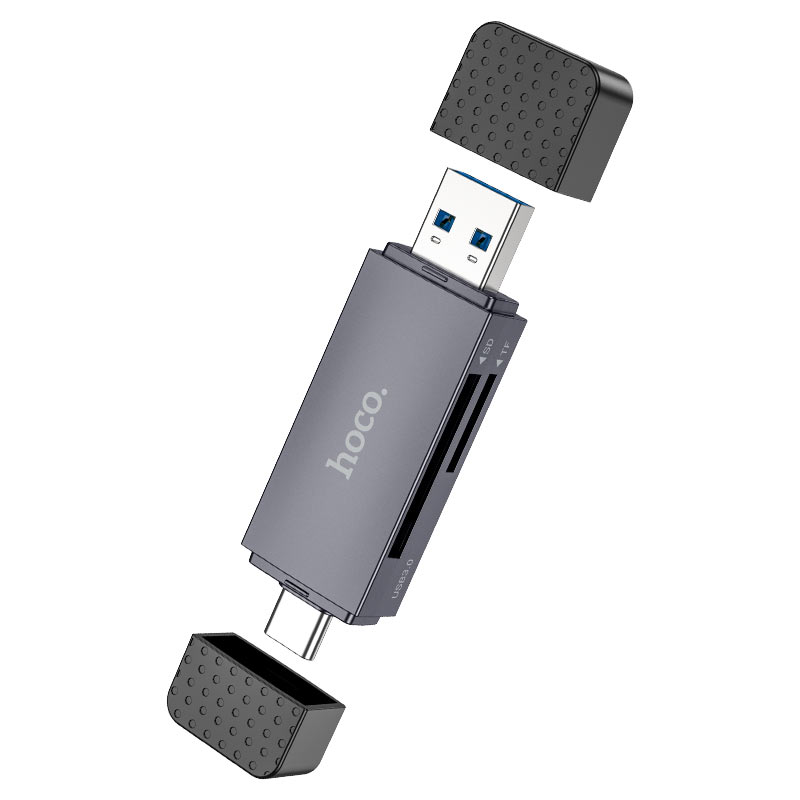 Czytnik kart USB 3.0 / USB-C HOCO HB45, SD - microSD, Szary