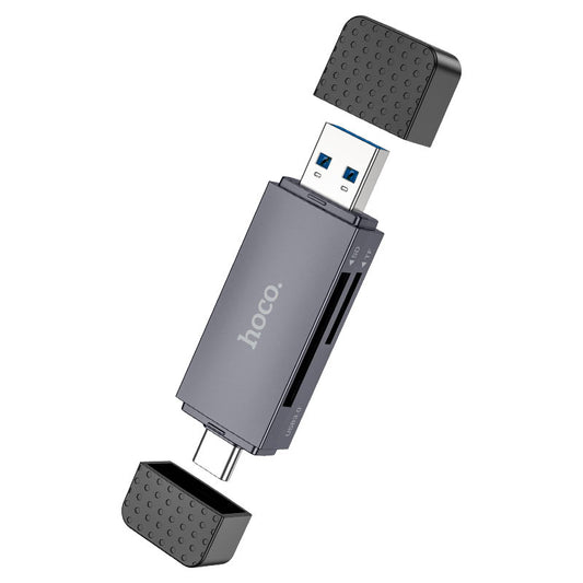 USB 3.0 / USB-C HOCO HB45 Card Reader, SD - microSD, Gray