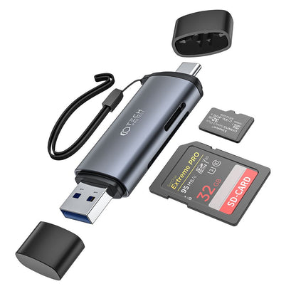 Czytnik kart USB / USB-C Tech-Protect, SD - microSD, szary 