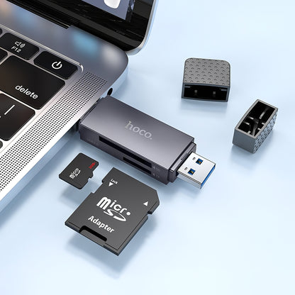 Czytnik kart USB / USB-C HOCO HB45, SD - microSD, USB 2.0, szary 