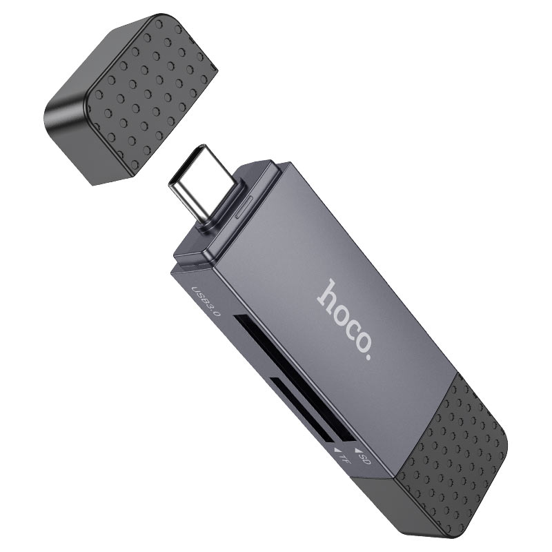 Czytnik kart USB 3.0 / USB-C HOCO HB45, SD - microSD, Szary