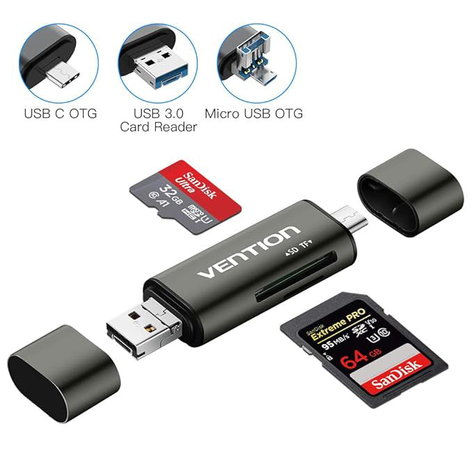 Czytnik kart USB / USB-C / microUSB Vention, SD - microSD, Szary CCJH0