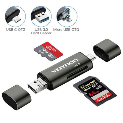 Czytnik kart USB / USB-C / microUSB Vention, SD - microSD, Szary CCJH0