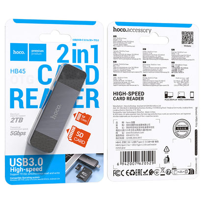 Czytnik kart USB 3.0 / USB-C HOCO HB45, SD - microSD, Szary