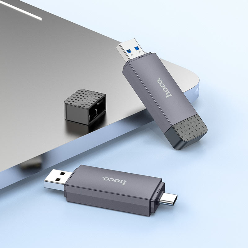 Czytnik kart USB 3.0 / USB-C HOCO HB45, SD - microSD, Szary