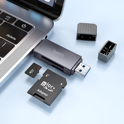 Czytnik kart USB 3.0 / USB-C HOCO HB45, SD - microSD, Szary