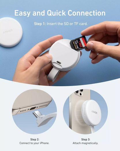 Anker MagGo USB-C Card Reader for Apple iPhone USB-C, SD - microSD, White A83D1G21