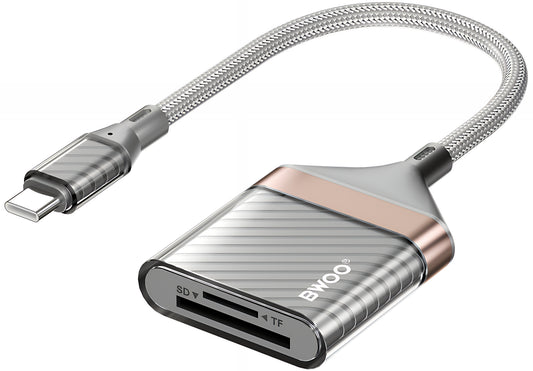 Czytnik kart USB-C BWOO BZ64, SD - microSD, Szary