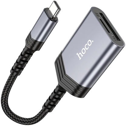 Czytnik kart USB-C HOCO UA25, SD - microSD, szary 