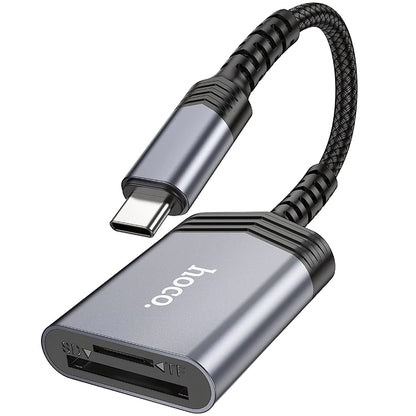 Czytnik kart USB-C HOCO UA25, SD - microSD, szary 