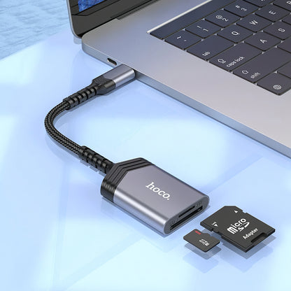 Czytnik kart USB-C HOCO UA25, SD - microSD, szary 