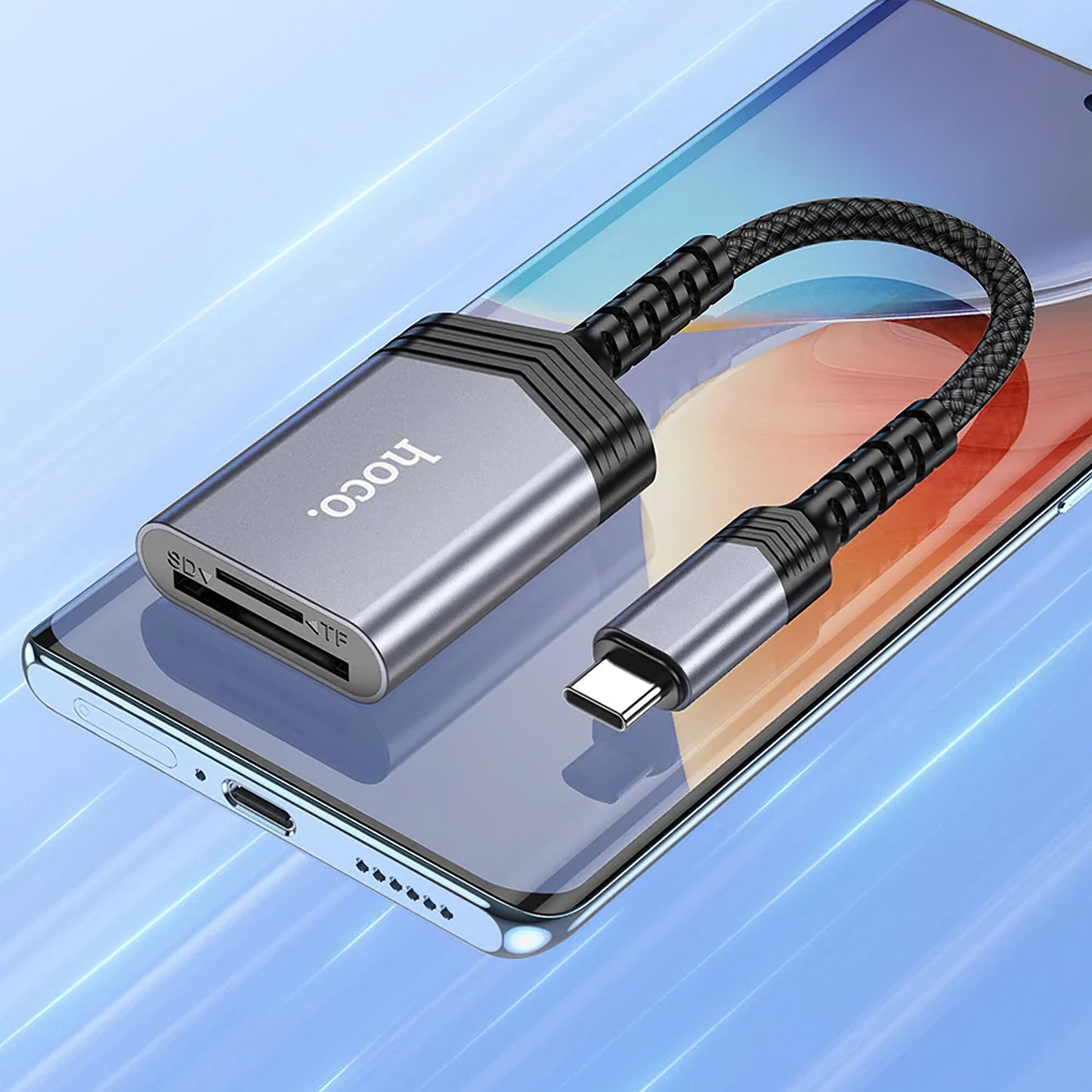 Czytnik kart USB-C HOCO UA25, SD - microSD, szary 