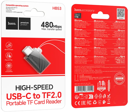 USB-C Card Reader HOCO HB53, microSD, Black