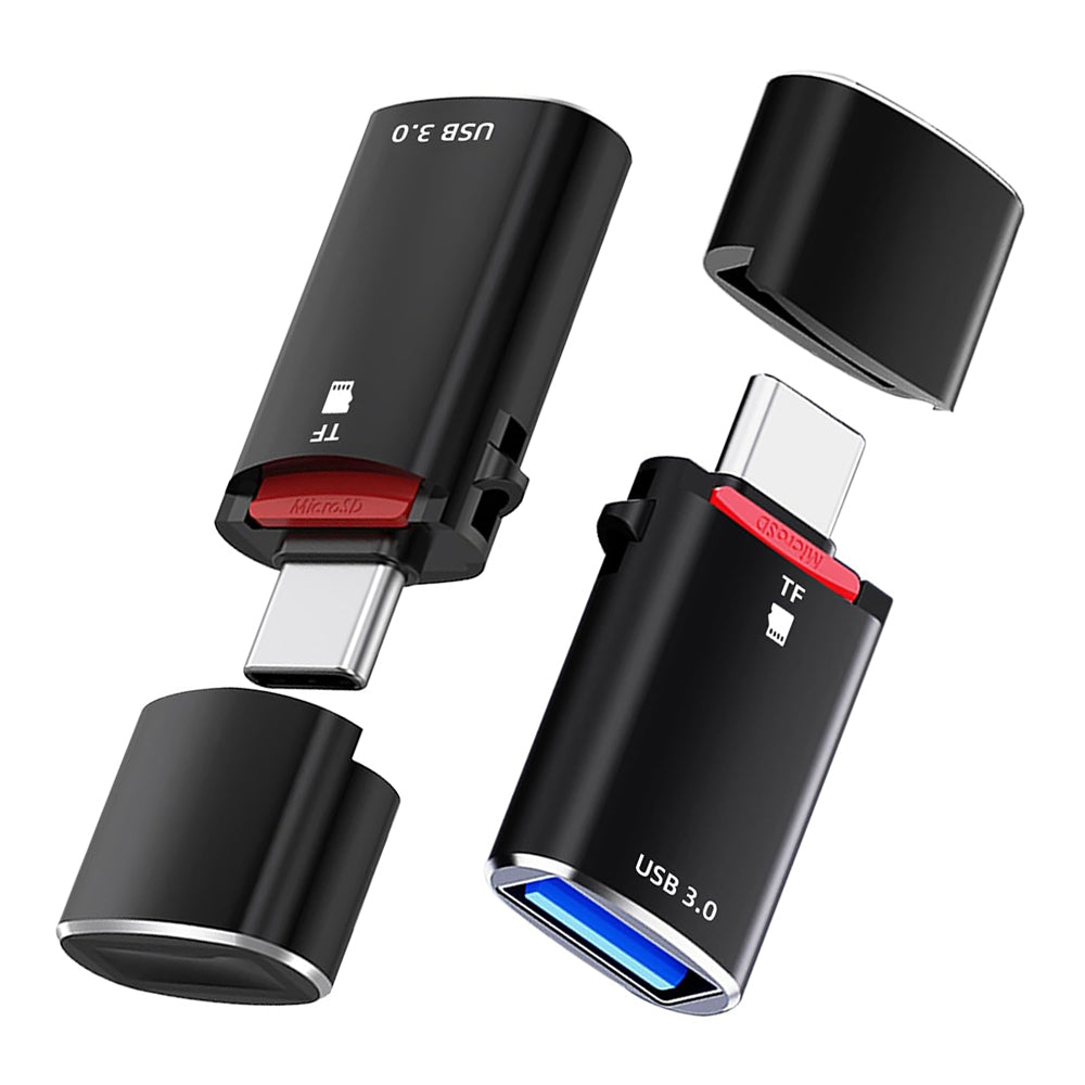 Czytnik kart USB-C Techsuit AluVoltX, USB-A (OTG) - microSD, Czarny