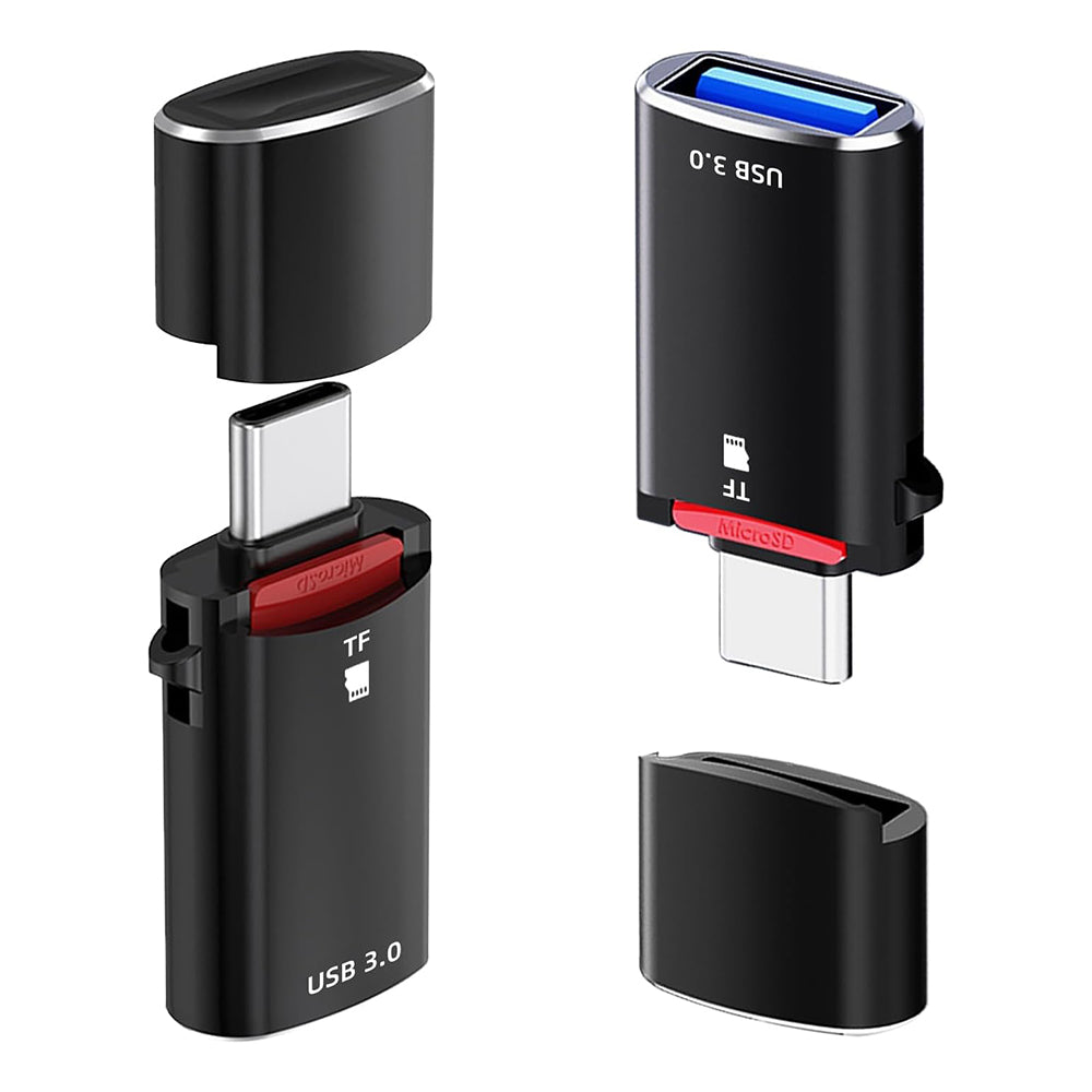 Czytnik kart USB-C Techsuit AluVoltX, USB-A (OTG) - microSD, Czarny