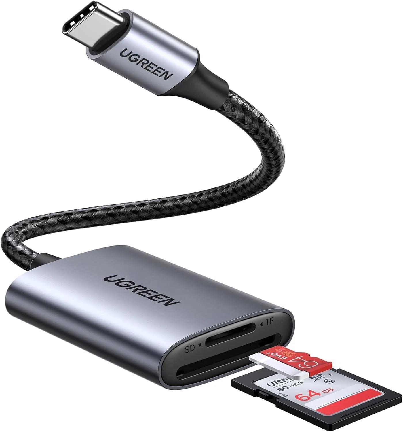 Czytnik kart USB-C UGREEN CM401, SD - microSD, Szary