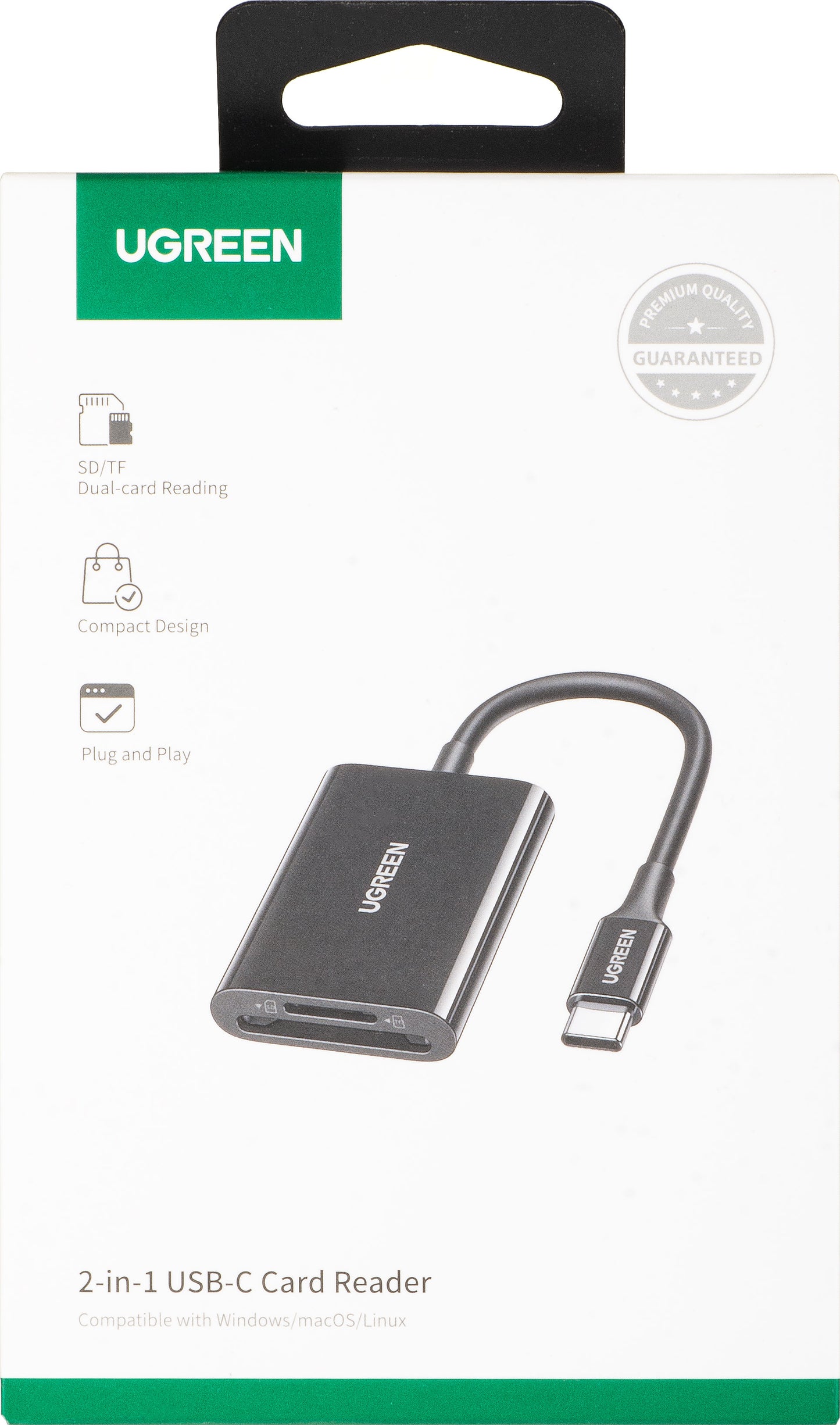 Czytnik kart USB-C UGREEN CM265, SD - microSD, Czarny
