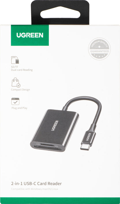 Czytnik kart USB-C UGREEN CM265, SD - microSD, Czarny
