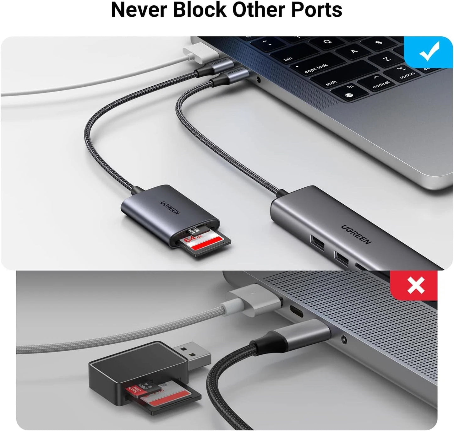 Czytnik kart USB-C UGREEN CM401, SD - microSD, Szary