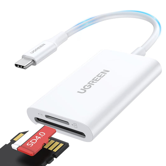 Czytnik kart USB-C UGREEN CM265, SD - microSD, biały