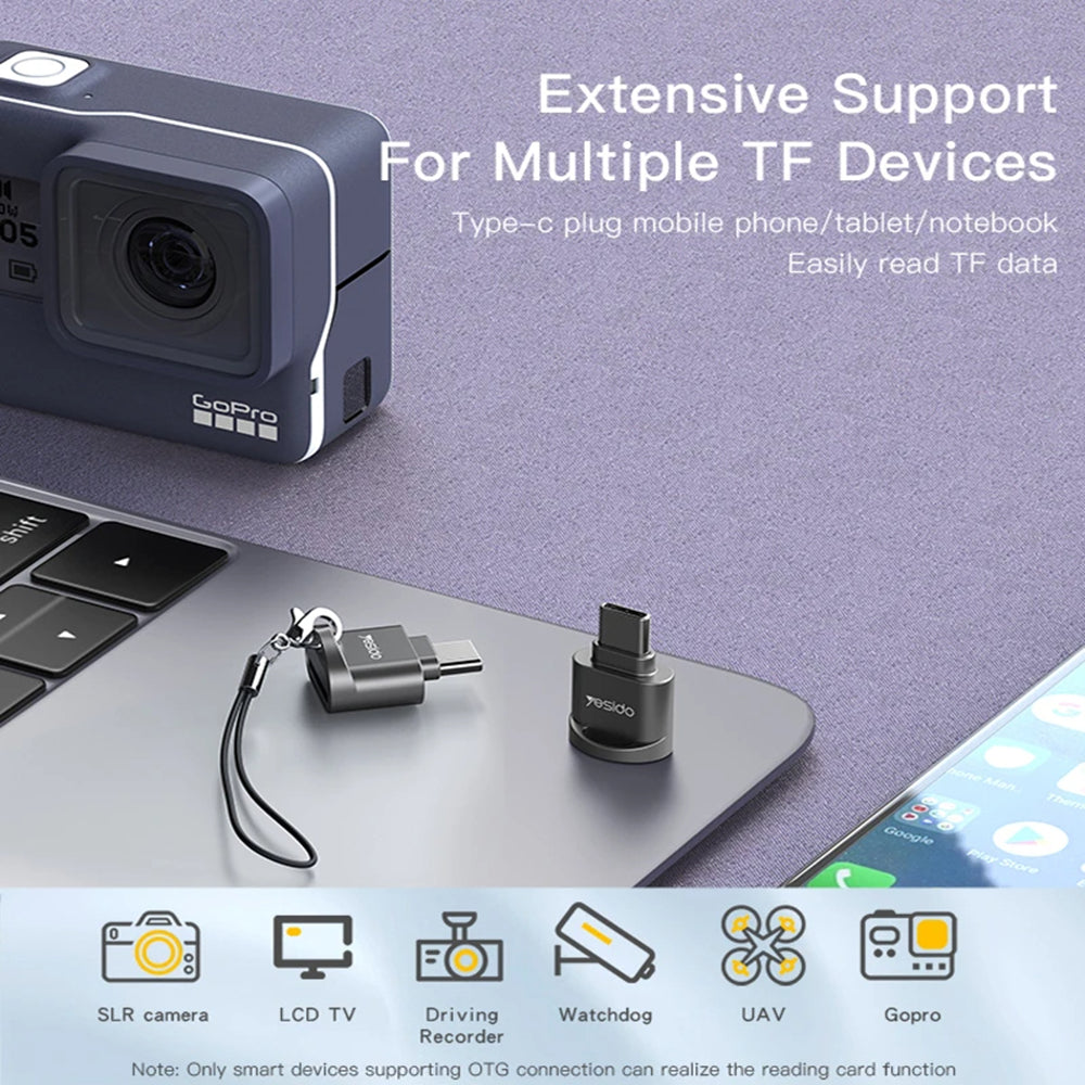 Czytnik kart USB-C Yesido GS19, USB-A (OTG) - microSD, Szary
