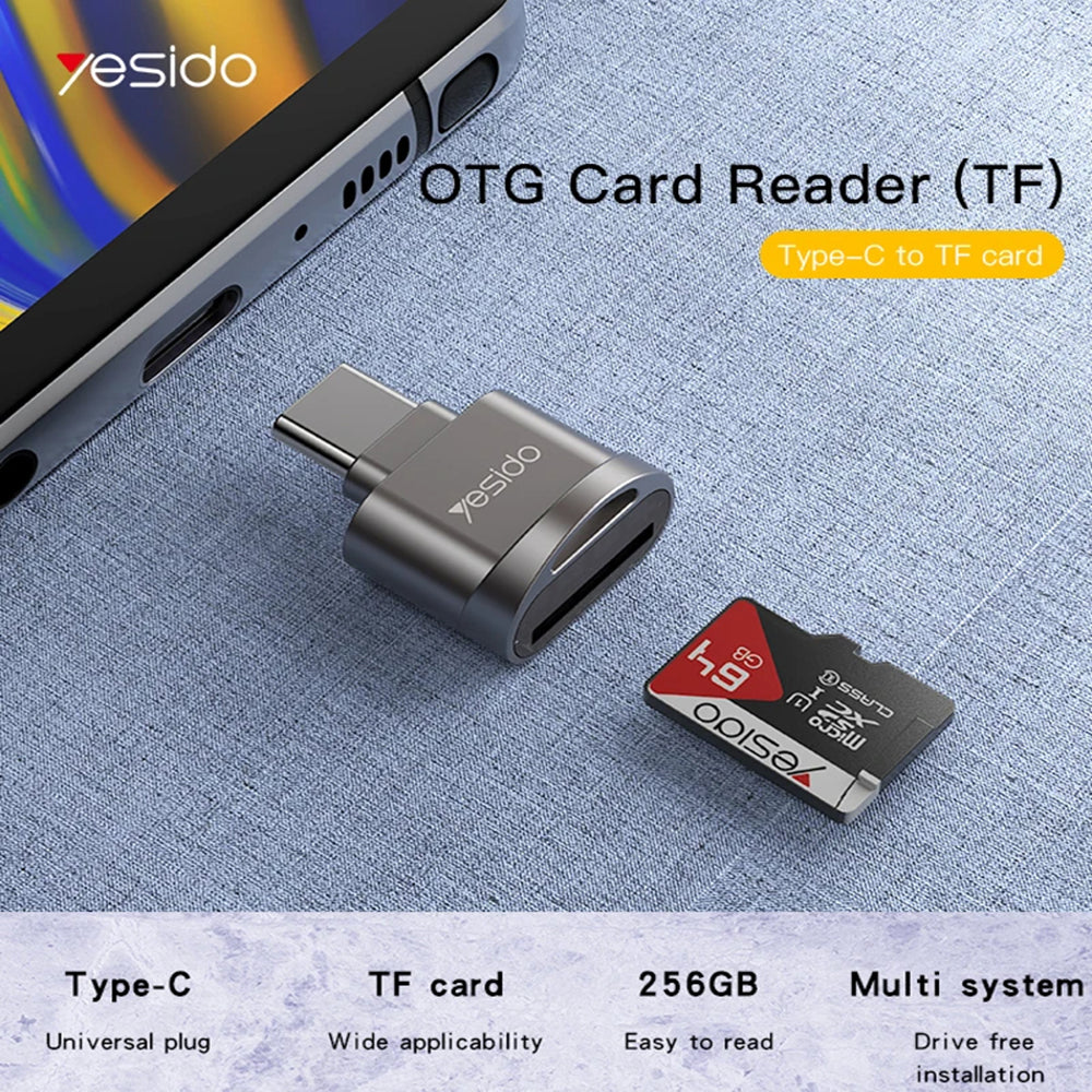 Czytnik kart USB-C Yesido GS19, USB-A (OTG) - microSD, Szary