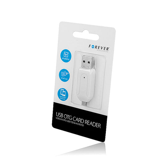 Czytnik kart USB / microUSB Forever, SD - microSD, biały