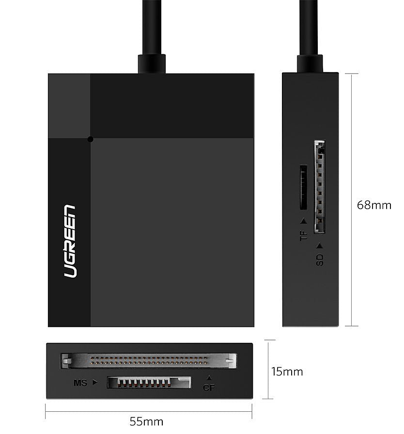 Czytnik kart USB 3.0 UGREEN CR125, SD - microSD - CF - MS, Czarny