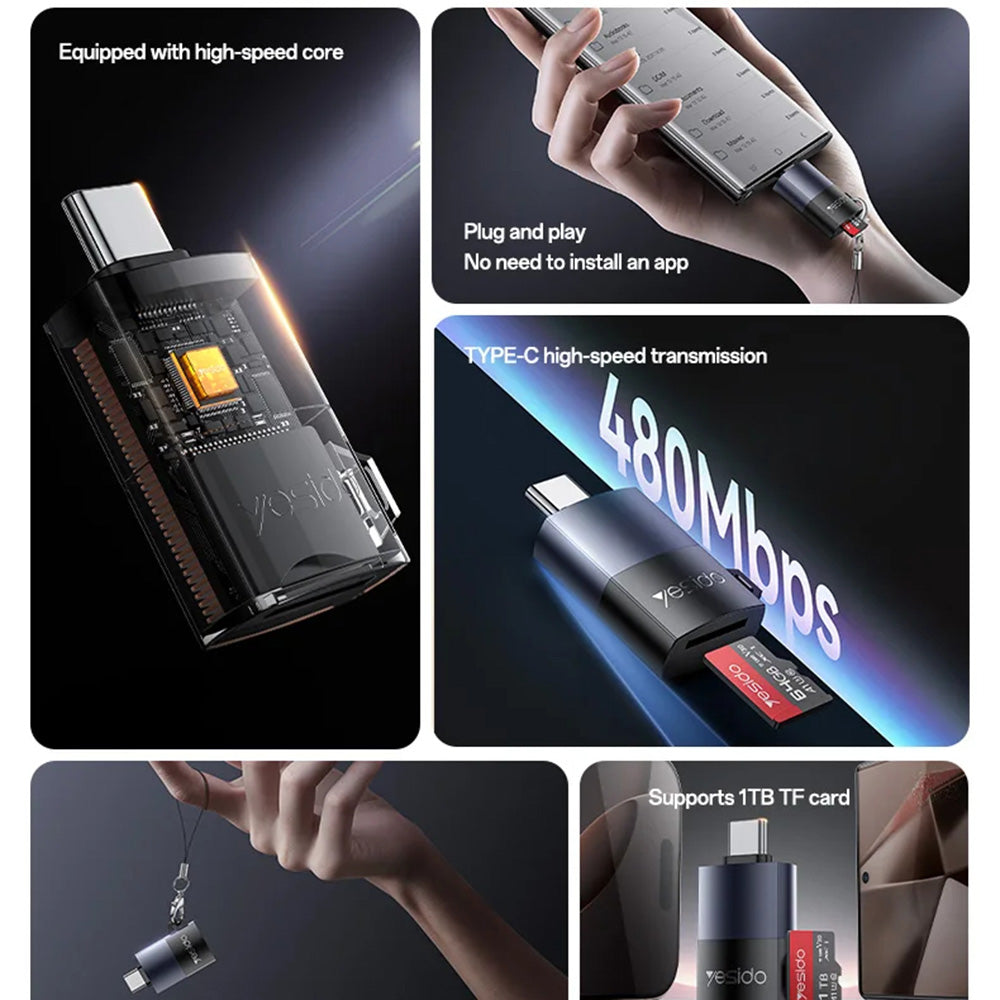 Czytnik kart USB Yesido GS37, microSD, Czarny