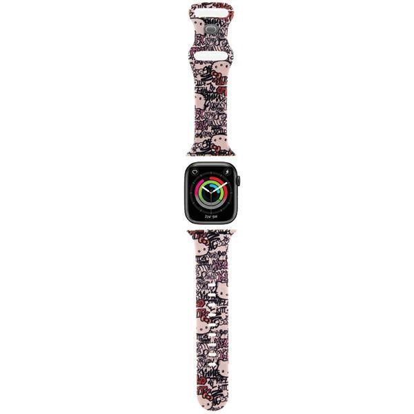Pasek Hello Kitty Silicone Tags Graffiti do Apple Watch 42mm / 41mm / 40mm / 38mm Series, Różowy