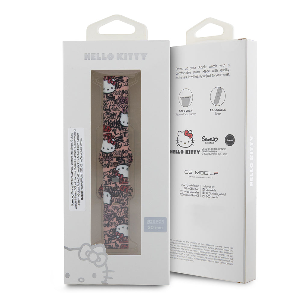 Pasek Hello Kitty Silicone Tags Graffiti dla Samsung Galaxy Watch / Huawei Watch Series, Różowy