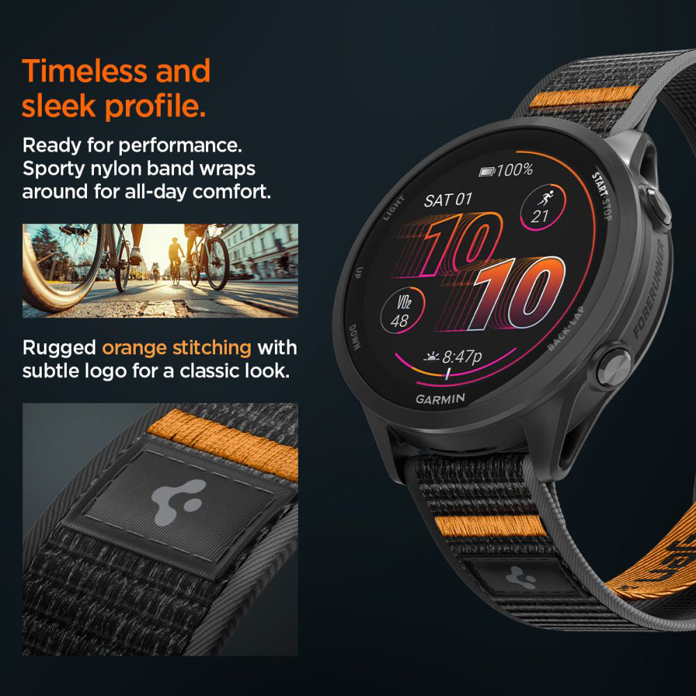 Pasek Spigen Athlex Air 2 do Garmin Watch Venu / Forerunner Series, 22mm, Czarny Pomarańczowy AMP11425