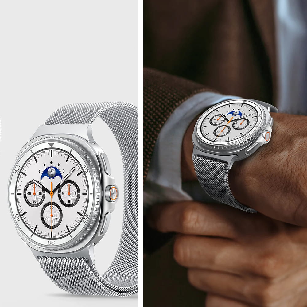 Pasek Spigen Metal Fit do Samsung Galaxy Watch9 / Watch8 / Watch8 Classic Series, Srebrny AMP10121