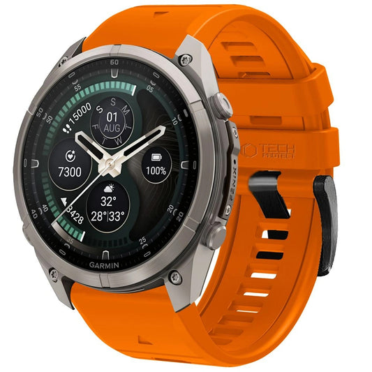 Pasek silikonowy Techsuit do Garmin Fenix 5 / 6 / 6 Pro / 7 / 8 / 8 Pro / E / 9 / 9 Pro, pomarańczowy