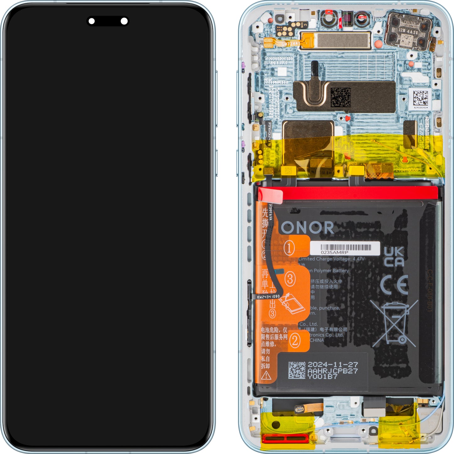 Wyświetlacz z ekranem dotykowym Honor Magic7 Pro, z ramką i baterią, niebieski (Breeze Blue), zestaw serwisowy 0235AMRP