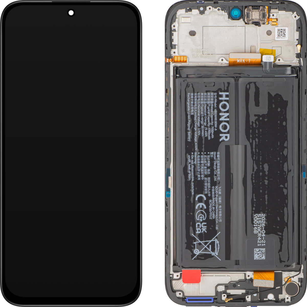 Wyświetlacz z ekranem dotykowym Honor 600 Smart, z ramką i akumulatorem, czarny (Velvet Black), Service Pack 0235AUEV