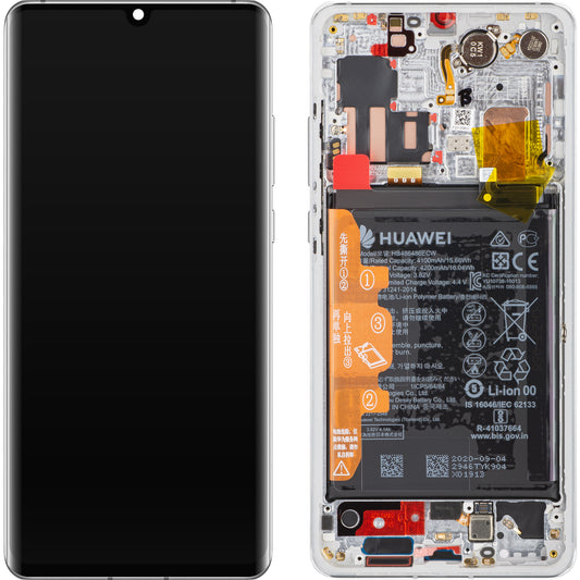 Wyświetlacz z ekranem dotykowym Huawei P30 Pro, z ramką i baterią, Silver Frost, Service Pack 02355MUR