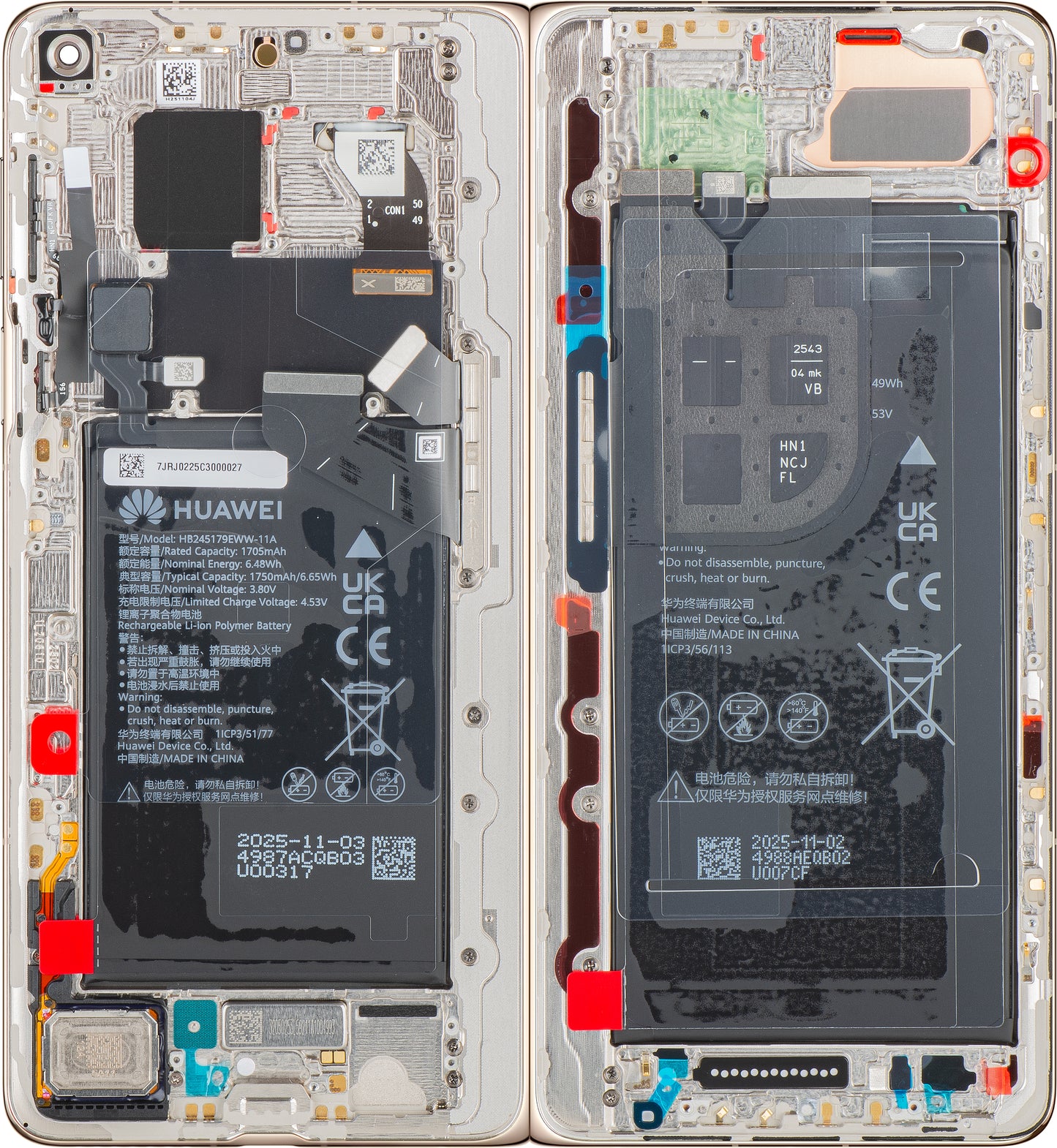 Wyświetlacz z ekranem dotykowym Huawei Mate X7, z ramką i baterią, złoty, zestaw serwisowy 02357JRJ
