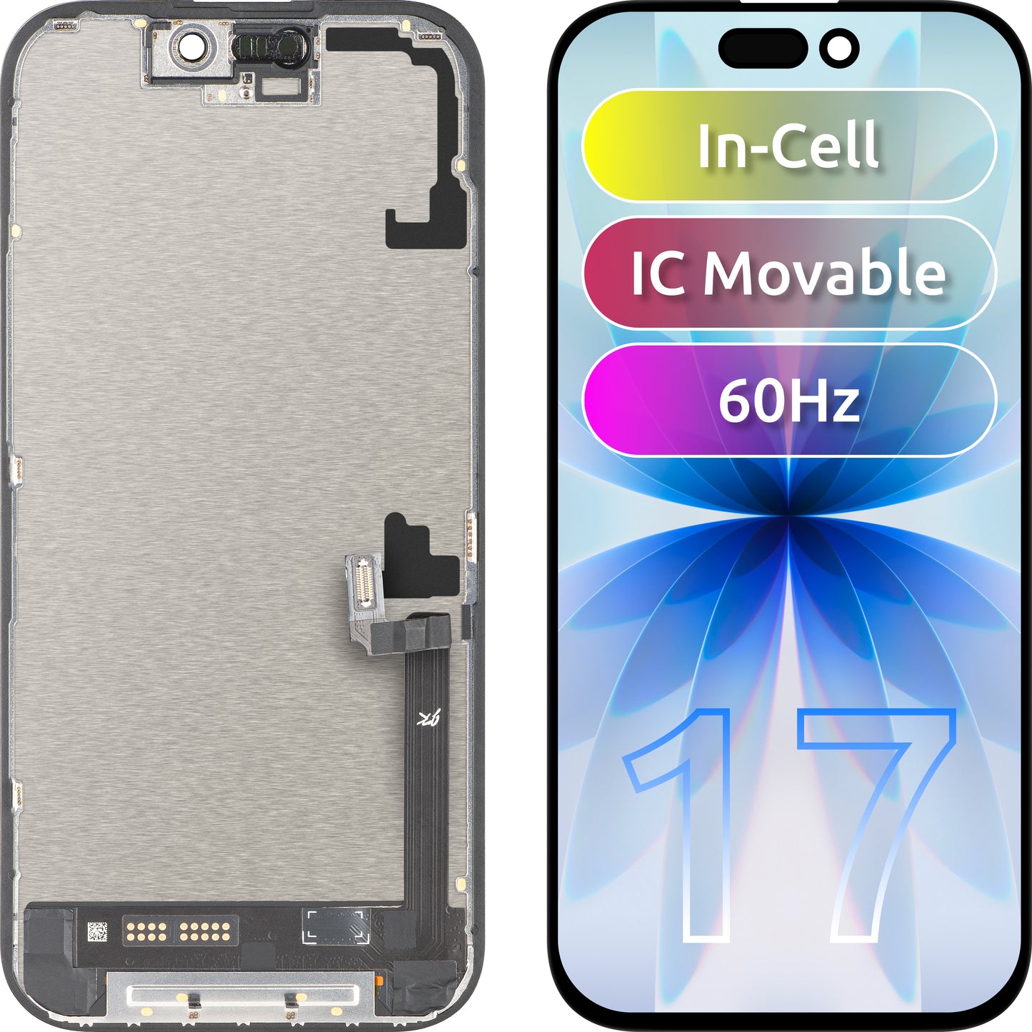 Wyświetlacz z ekranem dotykowym JK do Apple iPhone 17, z ramką, wersja LCD In-Cell IC Movable, czarny